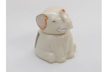 稀少　オールドノリタケ　NORITAKE　ヤジロベー印　ゾウ　丸いフォルムが可愛らしいインクポット(意匠登録出願中、日本陶器、インク壺、インクウェル、象、ぞう、動物、小物入れ、置物、瓶)(R-073185)