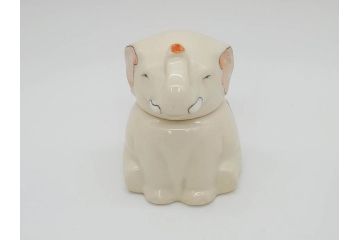 稀少　オールドノリタケ　NORITAKE　ヤジロベー印　ゾウ　丸いフォルムが可愛らしいインクポット(意匠登録出願中、日本陶器、インク壺、インクウェル、象、ぞう、動物、小物入れ、置物、瓶)(R-073185)