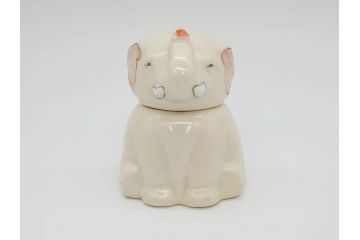 稀少　オールドノリタケ　NORITAKE　ヤジロベー印　ゾウ　丸いフォルムが可愛らしいインクポット(意匠登録出願中、日本陶器、インク壺、インクウェル、象、ぞう、動物、小物入れ、置物、瓶)(R-073185)