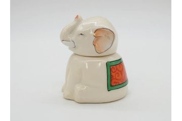 稀少　オールドノリタケ　NORITAKE　ヤジロベー印　ゾウ　丸いフォルムが可愛らしいインクポット(意匠登録出願中、日本陶器、インク壺、インクウェル、象、ぞう、動物、小物入れ、置物、瓶)(R-073185)