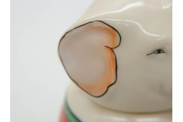 稀少　オールドノリタケ　NORITAKE　ヤジロベー印　ゾウ　丸いフォルムが可愛らしいインクポット(意匠登録出願中、日本陶器、インク壺、インクウェル、象、ぞう、動物、小物入れ、置物、瓶)(R-073185)