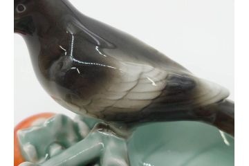 深川製　オールド深川　柿に尾長　細部まで凝ったつくりが魅力的な菓子皿(鳥、菓子器、小物入れ、和皿)(R-073186)