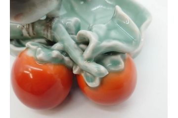 深川製　オールド深川　柿に尾長　細部まで凝ったつくりが魅力的な菓子皿(鳥、菓子器、小物入れ、和皿)(R-073186)