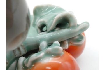深川製　オールド深川　柿に尾長　細部まで凝ったつくりが魅力的な菓子皿(鳥、菓子器、小物入れ、和皿)(R-073186)