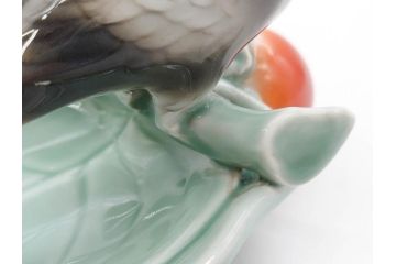 深川製　オールド深川　柿に尾長　細部まで凝ったつくりが魅力的な菓子皿(鳥、菓子器、小物入れ、和皿)(R-073186)