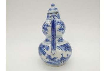 中国　青花　人物図　繊細な意匠にこだわりを感じる執壺(茶壺、しょうゆ差し、醤油瓶、水差し、注子、水注、茶道具)(R-073187)
