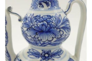 中国　青花　人物図　繊細な意匠にこだわりを感じる執壺(茶壺、しょうゆ差し、醤油瓶、水差し、注子、水注、茶道具)(R-073187)