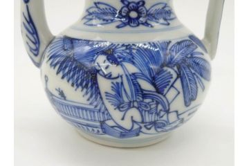 中国　青花　人物図　繊細な意匠にこだわりを感じる執壺(茶壺、しょうゆ差し、醤油瓶、水差し、注子、水注、茶道具)(R-073187)