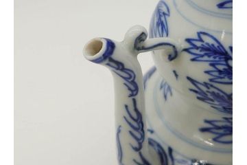 中国　青花　人物図　繊細な意匠にこだわりを感じる執壺(茶壺、しょうゆ差し、醤油瓶、水差し、注子、水注、茶道具)(R-073187)