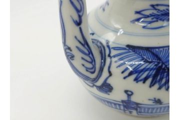 中国　青花　人物図　繊細な意匠にこだわりを感じる執壺(茶壺、しょうゆ差し、醤油瓶、水差し、注子、水注、茶道具)(R-073187)
