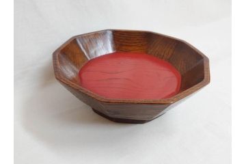 林竜人　紅開盛　美しい木目と上品な佇まいが魅力の菓子盛(菓子器、木製、木器、共箱付き)(R-073194)