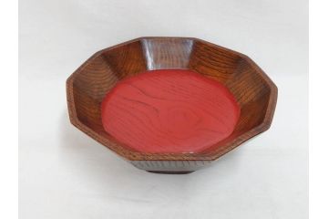 林竜人　紅開盛　美しい木目と上品な佇まいが魅力の菓子盛(菓子器、木製、木器、共箱付き)(R-073194)