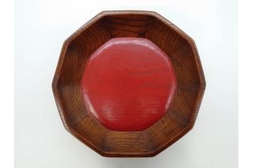 林竜人　紅開盛　美しい木目と上品な佇まいが魅力の菓子盛(菓子器、木製、木器、共箱付き)(R-073194)