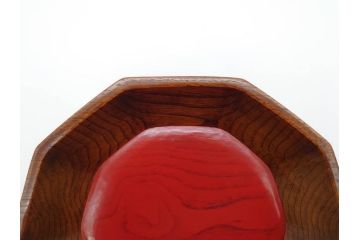 林竜人　紅開盛　美しい木目と上品な佇まいが魅力の菓子盛(菓子器、木製、木器、共箱付き)(R-073194)