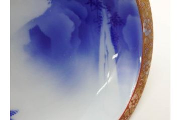 深川製磁　オールド深川　染付　金彩　約18cm　6寸　一つ一つ丁寧に絵付けされた風景図が美しい鉢(深皿、和皿、和食器、六寸、共箱付き)(R-073195)