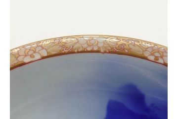 深川製磁　オールド深川　染付　金彩　約18cm　6寸　一つ一つ丁寧に絵付けされた風景図が美しい鉢(深皿、和皿、和食器、六寸、共箱付き)(R-073195)
