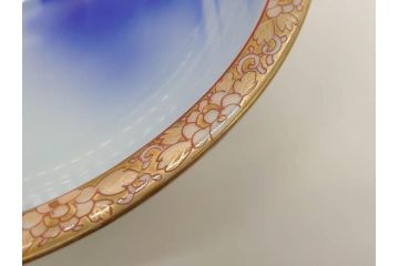 深川製磁　オールド深川　染付　金彩　約18cm　6寸　一つ一つ丁寧に絵付けされた風景図が美しい鉢(深皿、和皿、和食器、六寸、共箱付き)(R-073195)