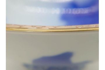 深川製磁　オールド深川　染付　金彩　約18cm　6寸　一つ一つ丁寧に絵付けされた風景図が美しい鉢(深皿、和皿、和食器、六寸、共箱付き)(R-073195)