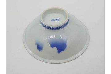 深川製磁　オールド深川　染付　金彩　約18cm　6寸　一つ一つ丁寧に絵付けされた風景図が美しい鉢(深皿、和皿、和食器、六寸、共箱付き)(R-073195)