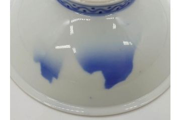深川製磁　オールド深川　染付　金彩　約18cm　6寸　一つ一つ丁寧に絵付けされた風景図が美しい鉢(深皿、和皿、和食器、六寸、共箱付き)(R-073195)