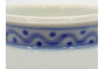 深川製磁　オールド深川　染付　金彩　約18cm　6寸　一つ一つ丁寧に絵付けされた風景図が美しい鉢(深皿、和皿、和食器、六寸、共箱付き)(R-073195)