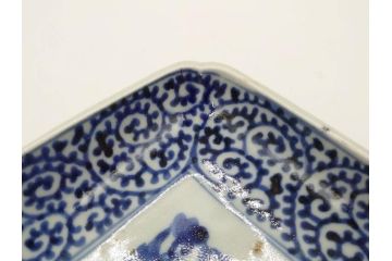 江戸期　冨貴長春　古伊万里　染付　蛸唐草文　約21cm　6.9寸　一筆一筆丁寧に描かれた長皿2枚セット(角皿、和皿、和食器、六寸九分)(R-073196)