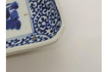 江戸期　冨貴長春　古伊万里　染付　蛸唐草文　約21cm　6.9寸　一筆一筆丁寧に描かれた長皿2枚セット(角皿、和皿、和食器、六寸九分)(R-073196)