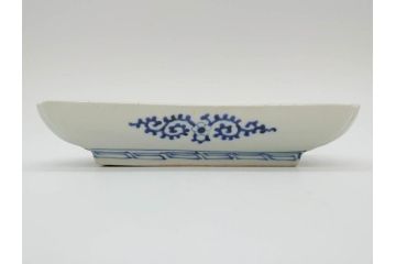 江戸期　冨貴長春　古伊万里　染付　蛸唐草文　約21cm　6.9寸　一筆一筆丁寧に描かれた長皿2枚セット(角皿、和皿、和食器、六寸九分)(R-073196)