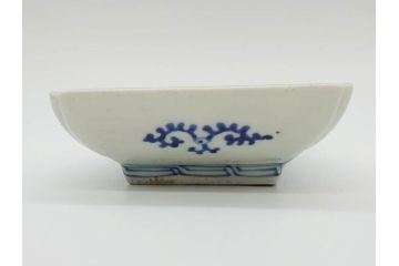 江戸期　冨貴長春　古伊万里　染付　蛸唐草文　約21cm　6.9寸　一筆一筆丁寧に描かれた長皿2枚セット(角皿、和皿、和食器、六寸九分)(R-073196)