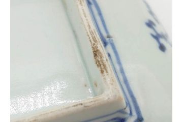 江戸期　冨貴長春　古伊万里　染付　蛸唐草文　約21cm　6.9寸　一筆一筆丁寧に描かれた長皿2枚セット(角皿、和皿、和食器、六寸九分)(R-073196)