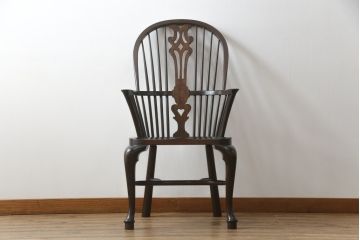 中古　希少!!　松本民芸家具　中古ではなかなかお目にかかれない猫脚ウィンザーチェア(ウインザーチェア、アームチェア、板座チェア、ダイニングチェア、椅子、イス)(定価約34万円)(R-073227)