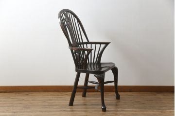 中古　希少!!　松本民芸家具　中古ではなかなかお目にかかれない猫脚ウィンザーチェア(ウインザーチェア、アームチェア、板座チェア、ダイニングチェア、椅子、イス)(定価約34万円)(R-073227)