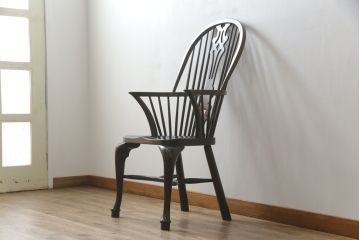 中古　希少!!　松本民芸家具　中古ではなかなかお目にかかれない猫脚ウィンザーチェア(ウインザーチェア、アームチェア、板座チェア、ダイニングチェア、椅子、イス)(定価約34万円)(R-073227)