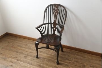 中古　希少!!　松本民芸家具　中古ではなかなかお目にかかれない猫脚ウィンザーチェア(ウインザーチェア、アームチェア、板座チェア、ダイニングチェア、椅子、イス)(定価約34万円)(R-073227)
