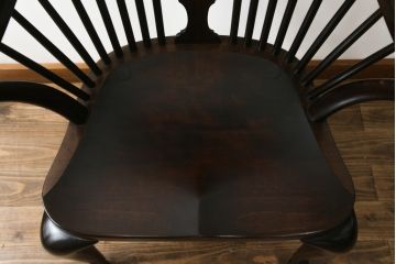 中古　希少!!　松本民芸家具　中古ではなかなかお目にかかれない猫脚ウィンザーチェア(ウインザーチェア、アームチェア、板座チェア、ダイニングチェア、椅子、イス)(定価約34万円)(R-073227)