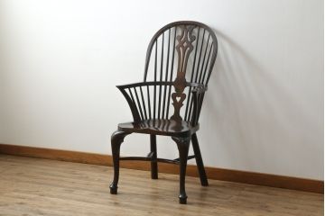 中古　希少!!　松本民芸家具　中古ではなかなかお目にかかれない猫脚ウィンザーチェア(ウインザーチェア、アームチェア、板座チェア、ダイニングチェア、椅子、イス)(定価約34万円)(R-073229)