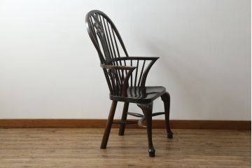 中古　希少!!　松本民芸家具　中古ではなかなかお目にかかれない猫脚ウィンザーチェア(ウインザーチェア、アームチェア、板座チェア、ダイニングチェア、椅子、イス)(定価約34万円)(R-073229)