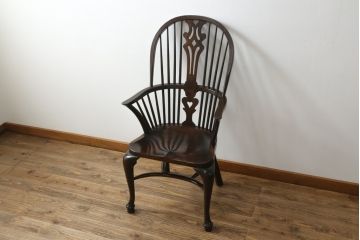中古　希少!!　松本民芸家具　中古ではなかなかお目にかかれない猫脚ウィンザーチェア(ウインザーチェア、アームチェア、板座チェア、ダイニングチェア、椅子、イス)(定価約34万円)(R-073229)