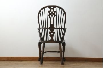 中古　希少!!　松本民芸家具　中古ではなかなかお目にかかれない猫脚ウィンザーチェア(ウインザーチェア、アームチェア、板座チェア、ダイニングチェア、椅子、イス)(定価約34万円)(R-073229)