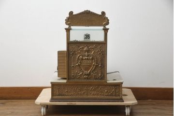 アメリカビンテージ　ジャンク品!!　実用不可　ナショナル社製　Amount Purchased  真鍮　置くだけで空間演出を盛り上げてくれるレジスター(ディスプレイ雑貨、キャッシャー、ヴィンテージ)(R-073265)