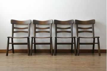 中古　美品　飛騨産業　PROVINCIAL(プロヴィンシャル・プロビンシャル)　シックな色合いと曲線を描くデザインが魅力的なブレースバックチェア4脚セット(ダイニングチェア、板座チェア)(定価4脚で約44万円)(R-073273)
