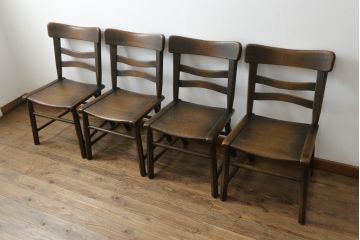 中古　美品　飛騨産業　PROVINCIAL(プロヴィンシャル・プロビンシャル)　シックな色合いと曲線を描くデザインが魅力的なブレースバックチェア4脚セット(ダイニングチェア、板座チェア)(定価4脚で約44万円)(R-073273)