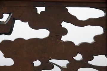 和製アンティーク　希少デザイン　明治期　雲に鶴の繊細な彫刻が素晴らしい時代衝立て(つい立て、衝い立て、仕切り、パーテーション)(R-073303)