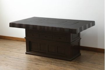 中古　鉄刀木(タガヤサン)　2wayでフレキシブルに使える!!美しい杢目が目を惹く囲炉裏テーブル(木製火鉢、関西火鉢、長火鉢、ダイニングテーブル、6人掛け、食卓、座卓、センターテーブル、ローテーブル)(R-073330)