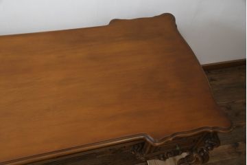 中古　最高級!!　イタリア製　バロック様式　ロココ調　素晴らしい彫刻と優雅な曲線が美しい両袖机(プレジデントデスク、ニーホールデスク、在宅ワーク用、テーブル、在宅用)(R-073334)
