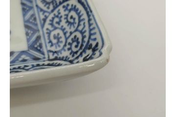 江戸期　大明成化年製　古伊万里　染付　蛸唐草　松竹梅文　約21cm　6.7寸　意匠を凝らしたデザインが素敵な長皿2枚セット(角皿、和皿、和食器、六寸七分)(R-073344)