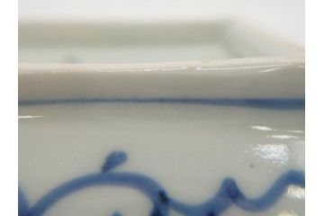 江戸期　大明成化年製　古伊万里　染付　蛸唐草　松竹梅文　約21cm　6.7寸　意匠を凝らしたデザインが素敵な長皿2枚セット(角皿、和皿、和食器、六寸七分)(R-073344)