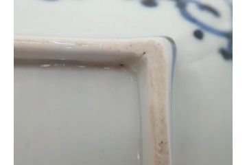 江戸期　大明成化年製　古伊万里　染付　蛸唐草　松竹梅文　約20cm　6.7寸　意匠を凝らしたデザインが素敵な長皿2枚セット(角皿、和皿、和食器、六寸七分)(R-073347)