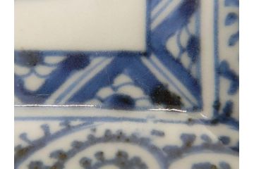 江戸期　大明成化年製　古伊万里　染付　蛸唐草　松竹梅文　約20cm　6.7寸　意匠を凝らしたデザインが素敵な長皿2枚セット(角皿、和皿、和食器、六寸七分)(R-073347)