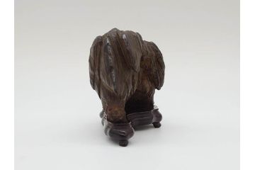 時代物　唐木台座　共箱付き　造形美に目を奪われる鑑賞石(中国古玩、漢詩、盆石、文人、唐物、置物、ディスプレイ、台座付き)(R-073365)